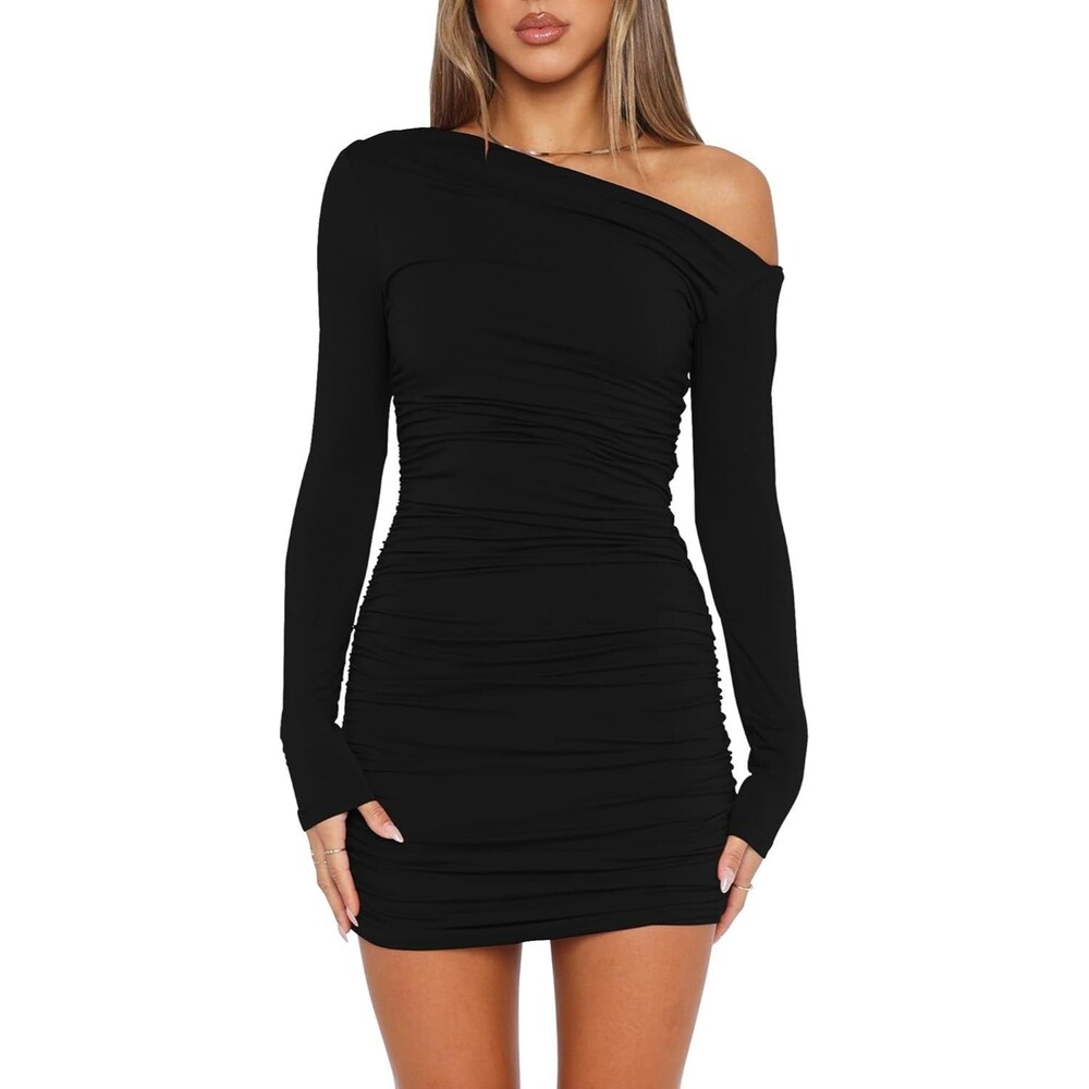 Mokoru Sexy Women's Bodycon Dress SMALL Black Elegant Off Shoulder Long Sleeve